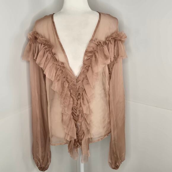 Fashion Nova Sweet Temptations Sheer Ruffle Balloon sleeve 90s Top Medium Rose - Picture 3 of 17